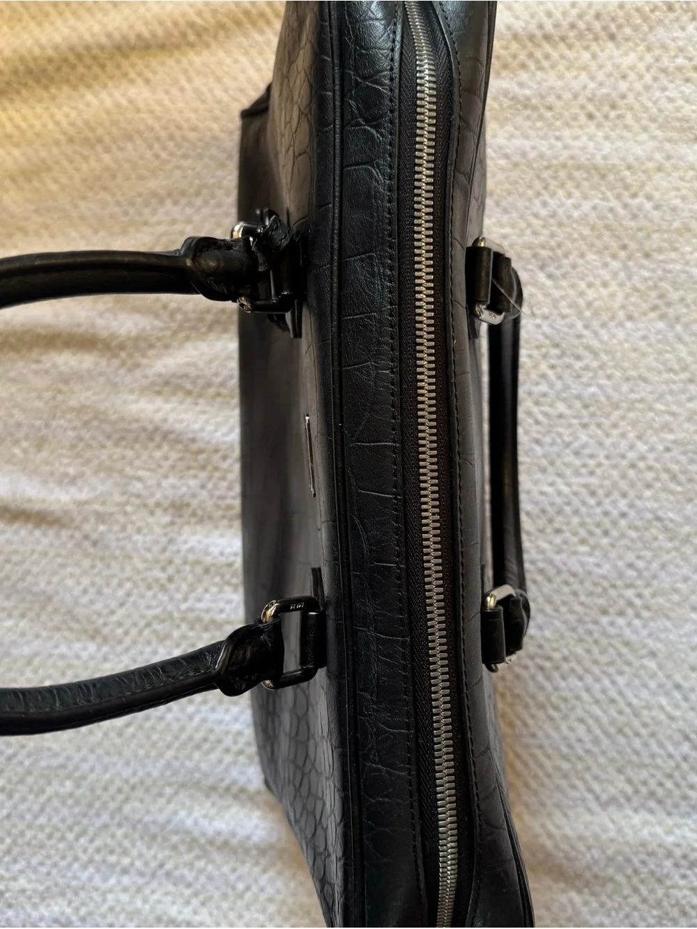 Black Croc-Embossed Leather Briefcase - Unbranded